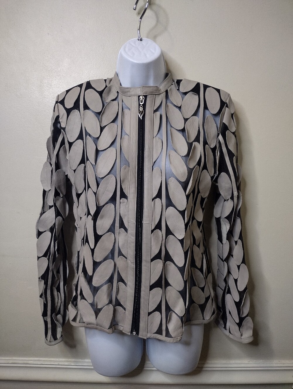 Istanbul Leather Bazaar Gray Lambskin Leather Leaf Patterned Jacket